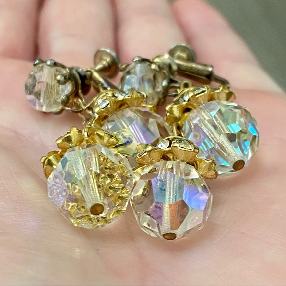 Vintage Aurora Borealis Crystal Drop Clip-on Earrings - Picture 8 of 12